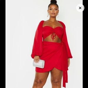 Plus Red Ruched Cut Out Bodycon Dress